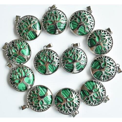 Wholesale 12pcs/lot new fashion malachite stone alloy tree of life Pendants for jewelry accessories marking free shipping