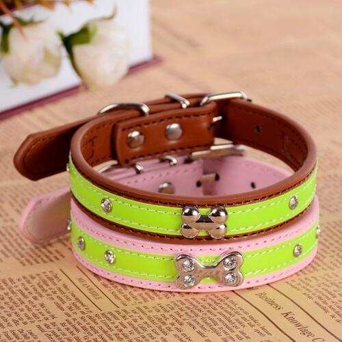 Bling Pet Dog Collar Diamante Studded PU Leather Adjustable Buckle Puppy Cat Neck Strap For Small Dogs Pet Supplies