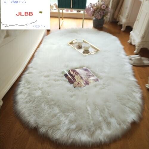 Oval Soft fluffy Faux Sheepskin Fur Area Rugs White Faux Fur Bedside Rugnordic red center living room carpet Bedroom Floor