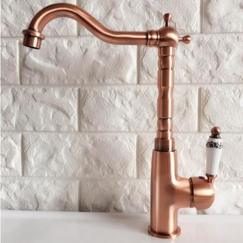 Swivel Spout Water Tap Antique Red Copper Single Handle Single Hole Kitchen Sink & Bathroom Faucet Basin Mixer Tap anf412