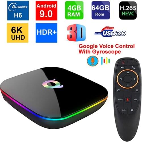 Q Plus Smart TV BOX 4GB RAM 64GB ROM Allwinner H6 Quad core Android 9.0 OS WIFI USB3.0 6K UHD HDR TV Set Top Box Media Player