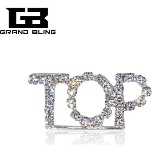 Grandbling Blingbling Clear Crystal Brooch Jewelry Silver Color "TOP" Word Brooch Pin for Men Woman