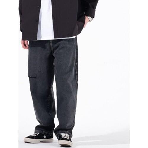 Vintage Mens Jeans Pants Frayed Distressed Japan Style Cargo Trousers Male Fashion Streetwear Casual Straight Mens Denim Pants