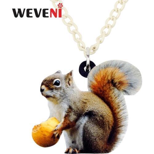 WEVENI Acrylic Cute Squirrel Necklace Pendant Collar Choker Anime Animal Jewelry For Women Girls Bijoux Female Gifts Dropship