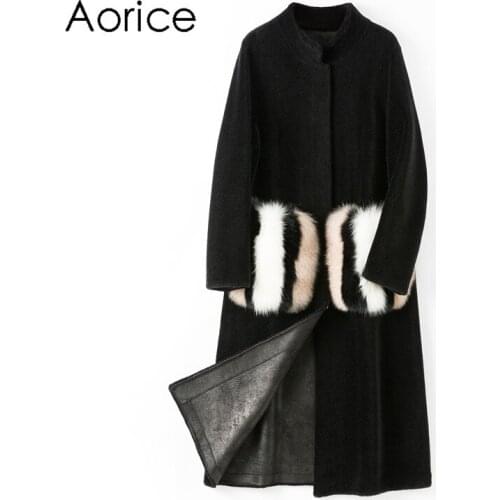 Aorice Women Long Real Sheep Fur Jacket Coat Female Wool Fur Trench Plus Size Parkas Coats Jackets H68290