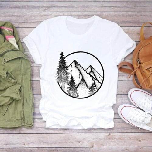 Women Mountain Road Trip Fashion Cartoon Print Clothing Summer Shirt T-shirts Top T Stylish Summer Ladies Womens Tee T-Shirt