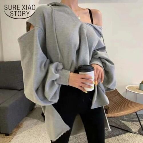 Autumn New Irregular Hole Split Hooded Sweatshirts Womens Loose Lazy Wind Oversized Casual Tops Grey White Pink Hoodies 15900