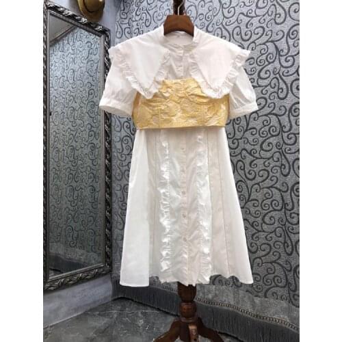 New 2021 Autumn Fashion Dress Sets High Quality Runway Women Big Ruffle Deco Long Shirt Dress+Yellow Vest Top Casual 2 pc Sets