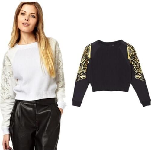 Winter new European and American womens casual embroidery stitching pullover sweater women wild Slim