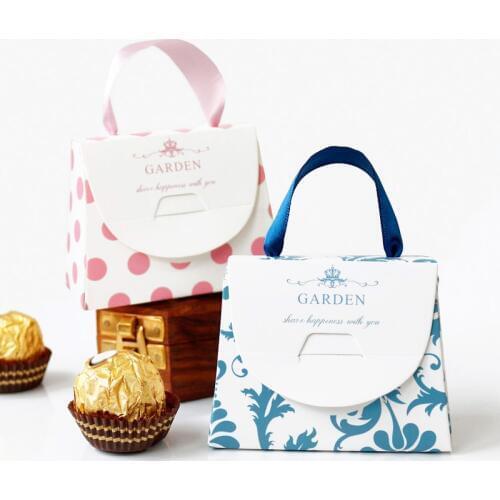 10pcs Creative Flower Gift Box Paper Bag Nougat Cookies Mini Hand Bags Wedding Chocolate Cake Packing Paper Boxes Party Supplies