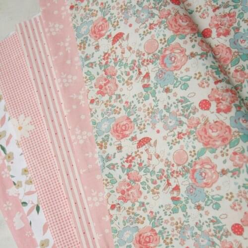 160CM*50CM cotton cloth elegant PINK BLUE rose flowers floral check fabric for DIY kid bedding apparel dress handwork decoration