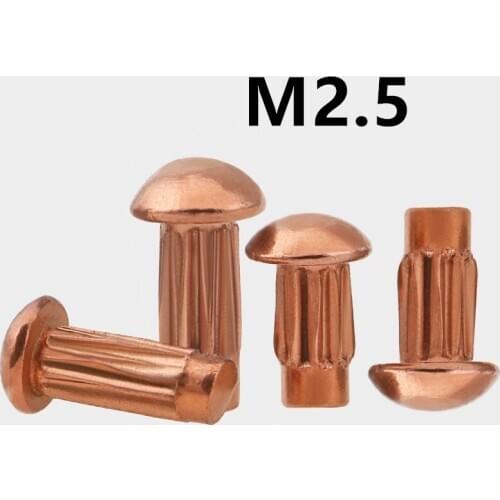 200PCS GB827 M2.5x4/5/6/8mm Knurled Solid Copper Rivets For Name Plate