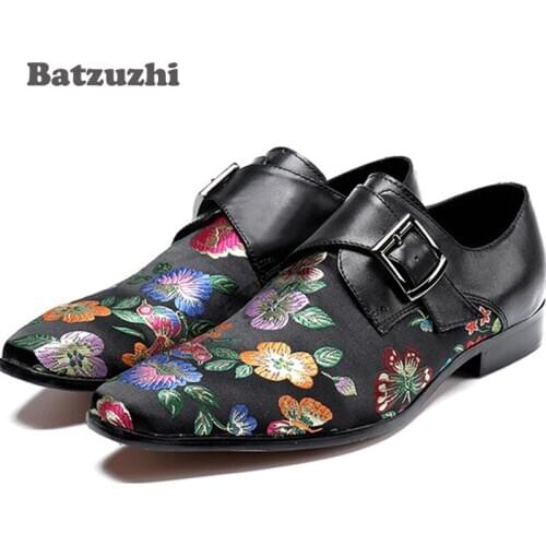 2018 New Style Men Shoes Fashion Flower Printing Black Men Loafers Hasp Men Dress Shoes for Wedding and Party Mens Flats