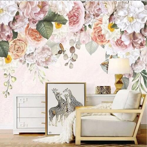 Custom 3D Mural Wallpaper Nordic Hand-painted Rose Flowers Romantic Pastoral Style Indoor Background Wall Decorative Wall Cloth