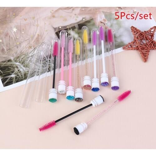 5 pcs Eyelash Extender Disposable Eyebrow Brush Separate Tube Design Charming Diamond Bottom Mascara Stick Applicator