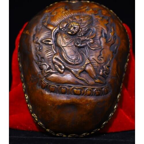 7"Tibet Buddhism Old Tibetan silver mosaic Vajra Bodhisattva Eight treasures skull Bowl Kapala Cup Gabala Bowl