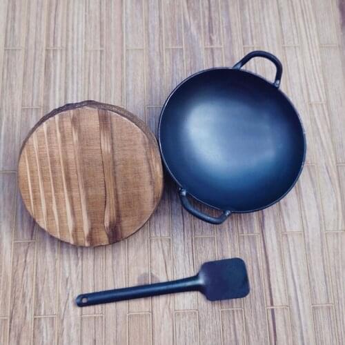 A05-X0340 children baby gift Toy 1:12 Dollhouse mini Furniture Miniature rement Doll accessories iron wok for cooking set