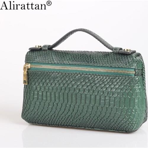 Alirattan Women New Handbags Embossed Ostrich Python Crocodile Leather Portable Bag Fashion Design Make Up Clutch Wallet INS