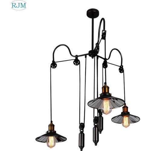 American Industrial Loft Pendant Light Creative Trigeminal Lifting Adjustable Mirror Hang Lamp Designer Restaurant Bar Lighting