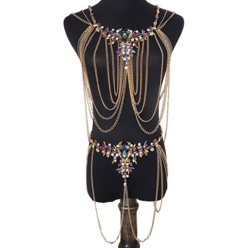 Chain necklace alloy crystal shoulder chain jewelry necklace waist chain set chest chain brand design body chain jewelry gift