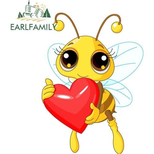 EARLFAMILY 13cm x 9.6cm Funny Lovely Cartoon Love Heart Bees Car Sticker Graphic Window Trunk Wall Stickers Decoration