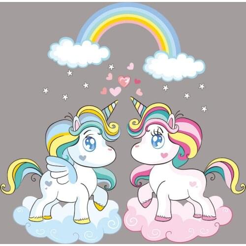 Unicorn with rainbow patch, heat transfer, washable, handmade, striped t-shirt, eco-friendly clothing, animal stickers, patch