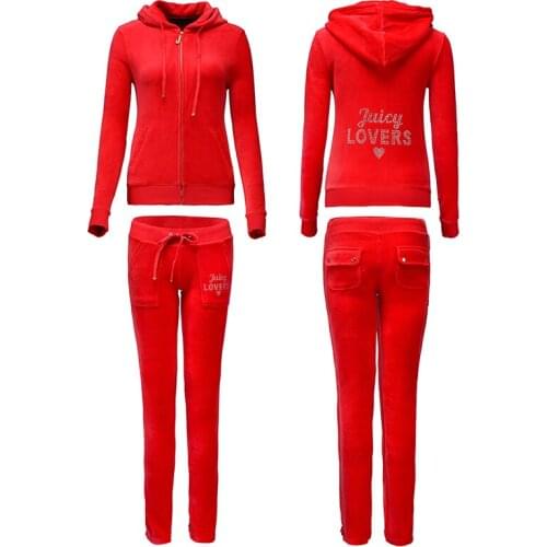 Juicy Lovers Brand Letter Velvet Diamond Women Sporting Suit Jogging Tracksuits Hooded Collar Slim Casual Sportswear suits
