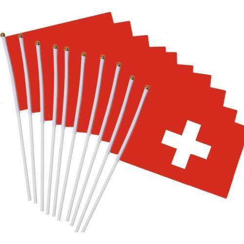 14x21cm 10pcs Swiss flag hand waving flags with Plastic Flagpoles NC019