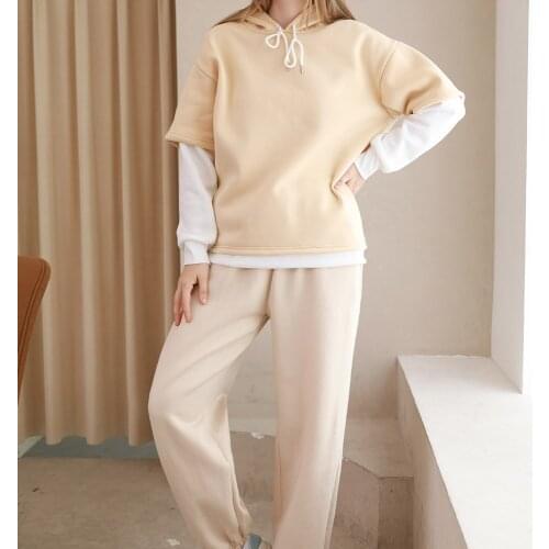 Fake Two Pieces Hoodie Color Block Sweatshirt Women Oversized Hoodies Drop Shoulder 90s Aesthetic Baggy Thermal Clothes Vintage