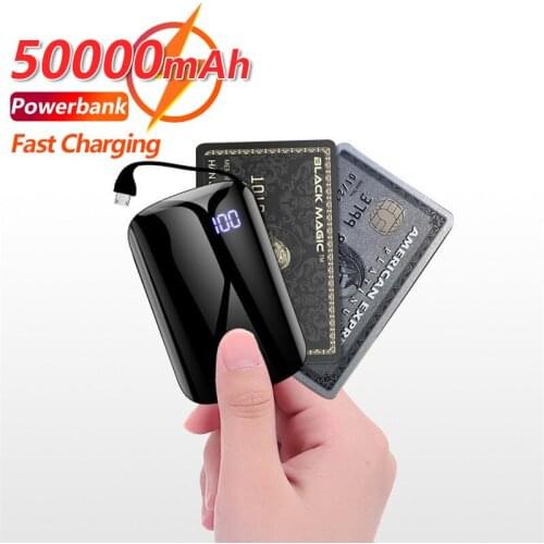 Mini 50000mAh Mobile Power Bank Built-in Charging Cable One-way Charger Small Size Large Capacity Portable External Battery