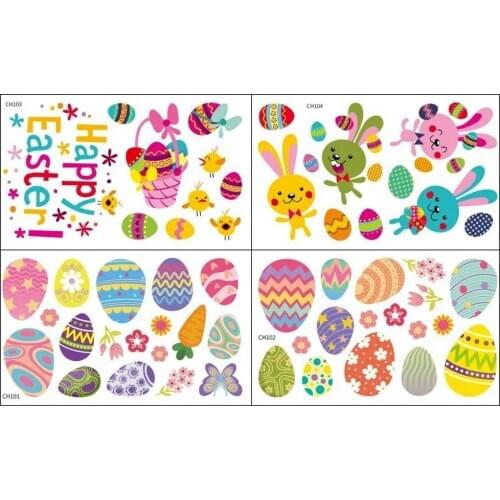 Rabbit Bunny Pattern Flower Stickers Wallpaper Pink Childrens Room Decoration Chick Carrot Window Stickers Decals for Home