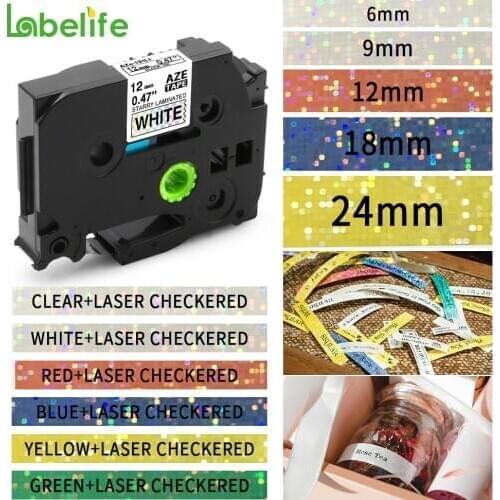 Labelife 1pack TZe-231L1 241L1 Compatible for Borther P-Touch Laser Checkered tape Label Printer PT-H100 Colorful Sparkling tape