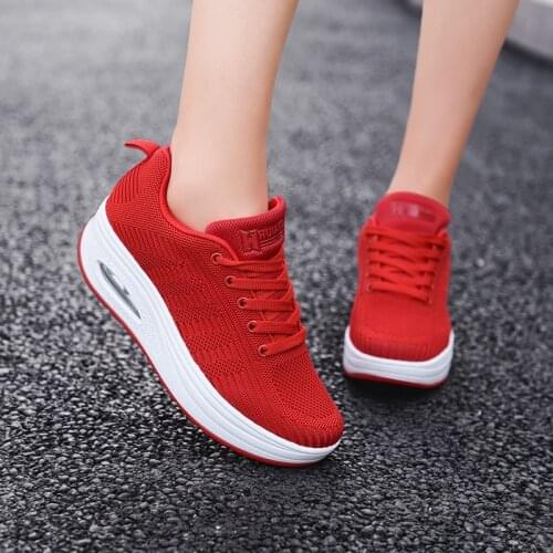 Summer Air Cushion Women Sport Shoes Lace-up Height Increasing Mesh Sneakers Thick Sole Platform Shoes Breathable Jumping Shoes