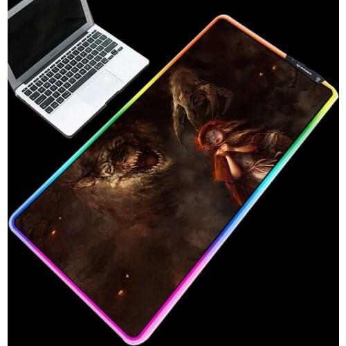 Mairuige RGB Mouse Pad Cold Light LED Color Change USB Charging Day Little Red Riding Hood and Gray Wolf Animation Computer Desk
