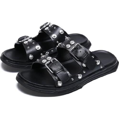 Men slippers flip flops Personality Simple without losing detail cove manual menshoes Flat non-slip slippers man black