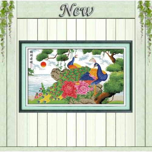 Peacock peony flower decor painting counted printed on canvas DMC 14CT 11CT Chinese Cross Stitch Needlework Sets Embroidery kits