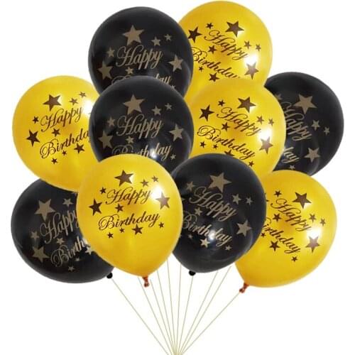 10pcs 12inch Gold Black Happy Birthday Latex Balloons Inflate Air Helium Spanish Birthday Balloon Baby Shower Party Decor Globos