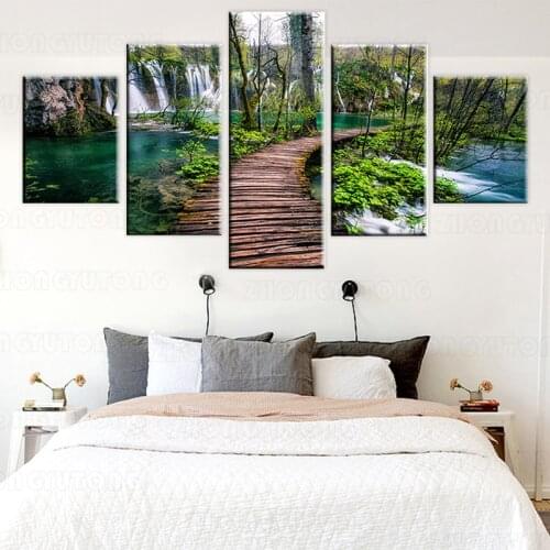 Wall Art Canvas HD Prints Pictures Frame 5 Pieces National Park Croatia Waterfalls Bridge Poster Modular Paintings Home Decor
