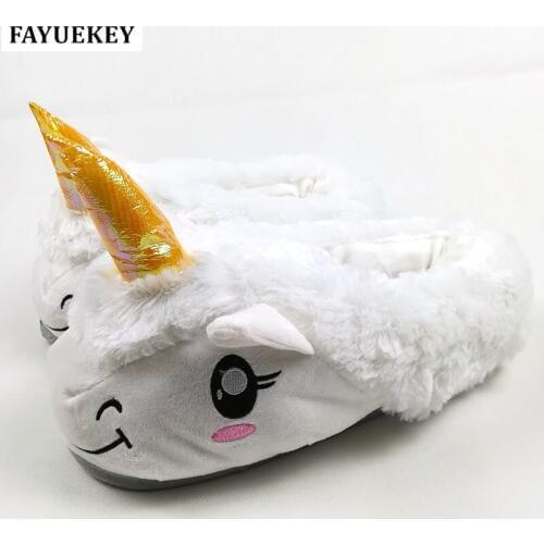 FAYUEKEY New Home Cartoon Unicorn Warm Cotton Plush Slippers Soft Funny Animal Monster Slippers For Grown Ups Indoor\Floor Shoes