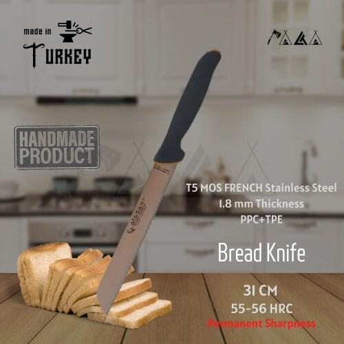 ATASAN Platinium Series Bread Kitchen Knife Handmade High Quality Professional Stainless Steel Serrated Knife Turkish 2021