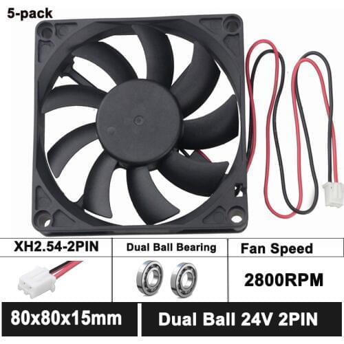 5PCS Gdstime 8cm/80mm/80x80x25mm 24V Computer/PC/CPU Fan Cooler 2pin Connector Cooling Case Fan