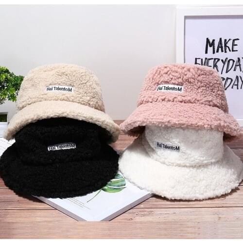 Lamb Faux Fur Bucket Hat Thickened Warm Teddy Velvet Winter Hats for Women Lady Bob Panama Outdoor Plush Fisherman Hat