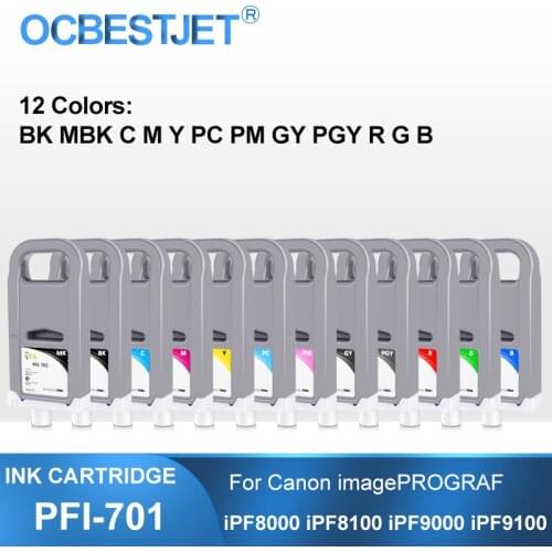 PFI-701 700ML Compatible Ink Cartridge With Full Ink For Canon imagePROGRAF iPF8000 iPF8100 iPF9000 iPF9100 Printer 12Colors/Set