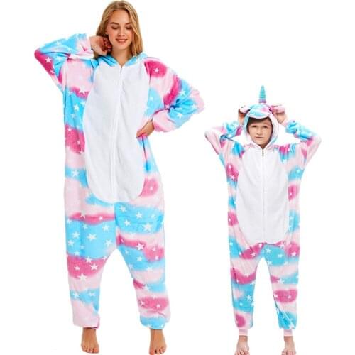 NEW Kids Boys Girls Flannel Cartoon Unicorn Pajamas Set Animal Stitch Panda Pyjamas For Children Winter Animal Sleepwear Onesies