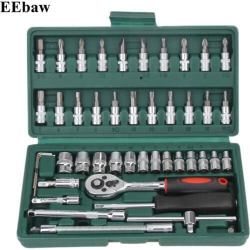 Professional 46Pcs Spanner Socket Set 1/4 inch Screwdriver Ratchet Wrench Set Kit Car Repair Tools Combination Repair Hand Tool