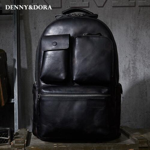 Luxury Mens Cow Leather Backpack Leather Bag Military Style