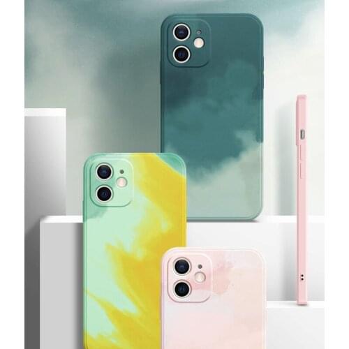 ASINA Luxury Watercolor Painting Soft Silicone Square Case For iPhone 12 11 Pro Max Mini iPhone SE X XS XR 7 8 Plus 6S Cover