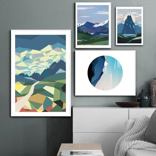 Nordic Canvas Painting Multicolored Abstract Alpine Wall Art Mountain Posters and Prints Decor Picture Modern Home Decoration