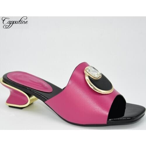 Amazing Fuchsia African Womens Strange High Heel Slipper Shoes For Wedding/Party 86-12 Heel Height 5.5CM