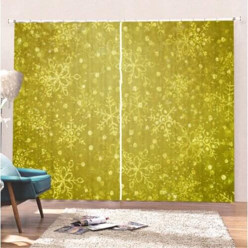 2 Panels Curtain Snowflake Window Curtain 3D Print Merry Christmas Curtain Festival Holiday Drapes Yellow Background Curtains